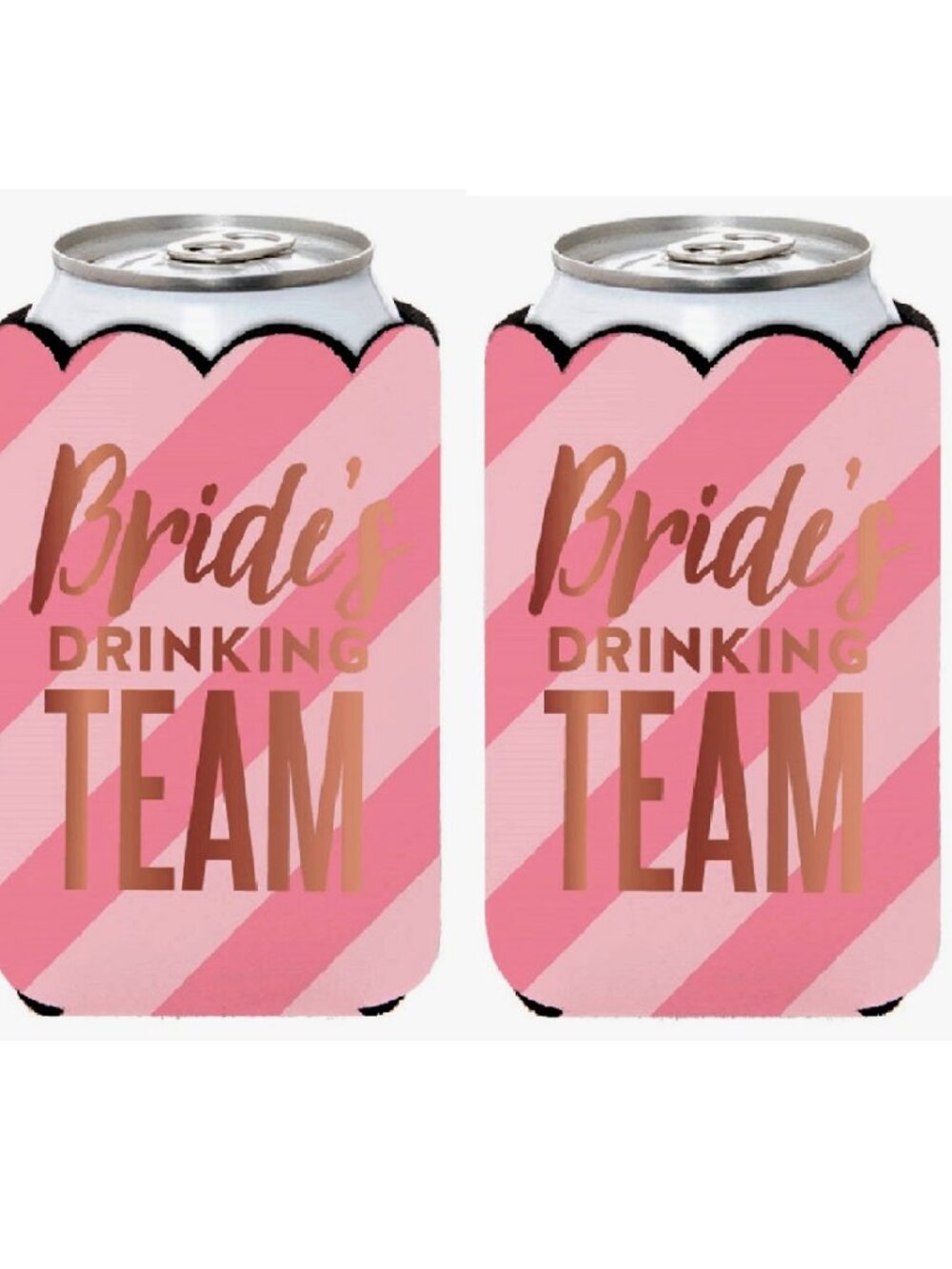 Bride's Drinking Team Set of 2 Pink Can Koozies Coolies w Glitter Bling Wedding